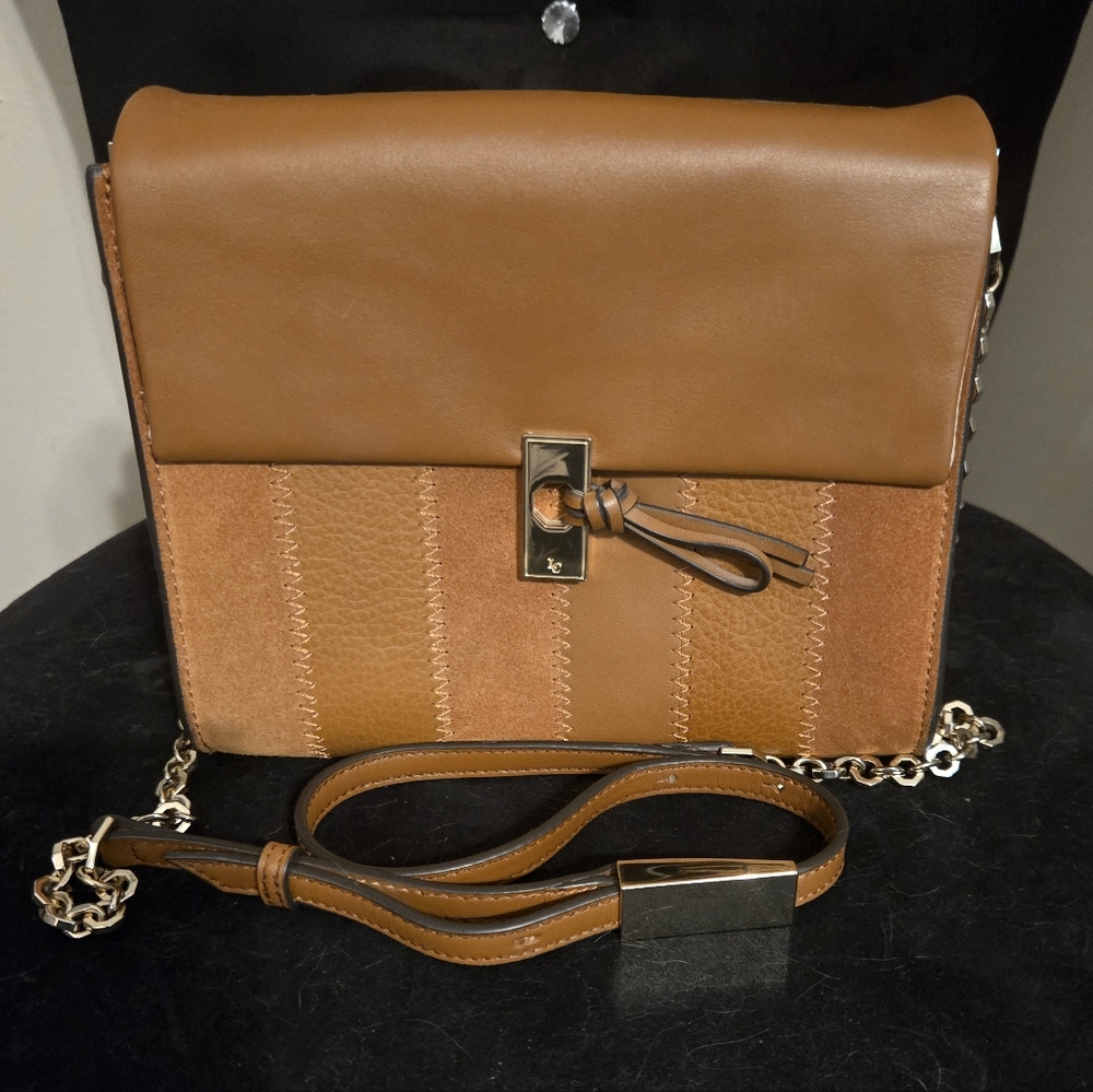 Louise et Cie Frej Crossbody Bag Nocelle Tan Leather Suede Octagon Hardware